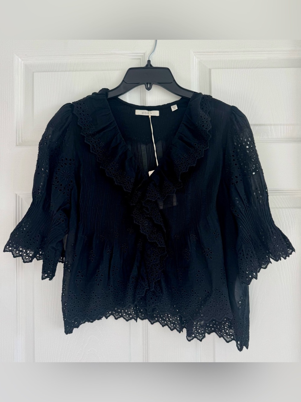 NWT DÔEN Henri Top Black Eyelet Ruffle Blouse XS